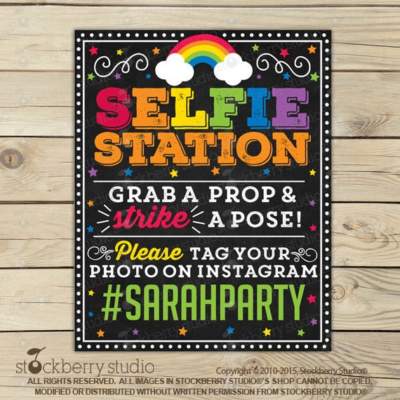 Photo Booth Sign Printable Rainbow Party Selfie Props