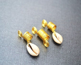Gold Loc Jewelry, Cowrie Shell Dreadlock Jewelry, Dread Bead, Braid Cuff
