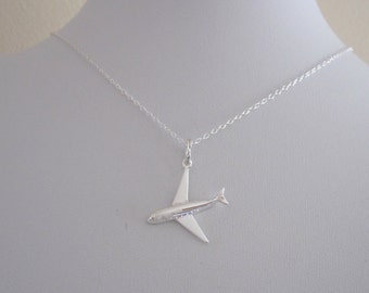3D AEROPLANE Airplane Plane sterling silver charm necklace