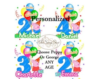 Peppa Pig Birthday Party Personalized- diy Iron On Transfer-Peppa Pig or George- Make Matching Family Shirts digital printable # 1926