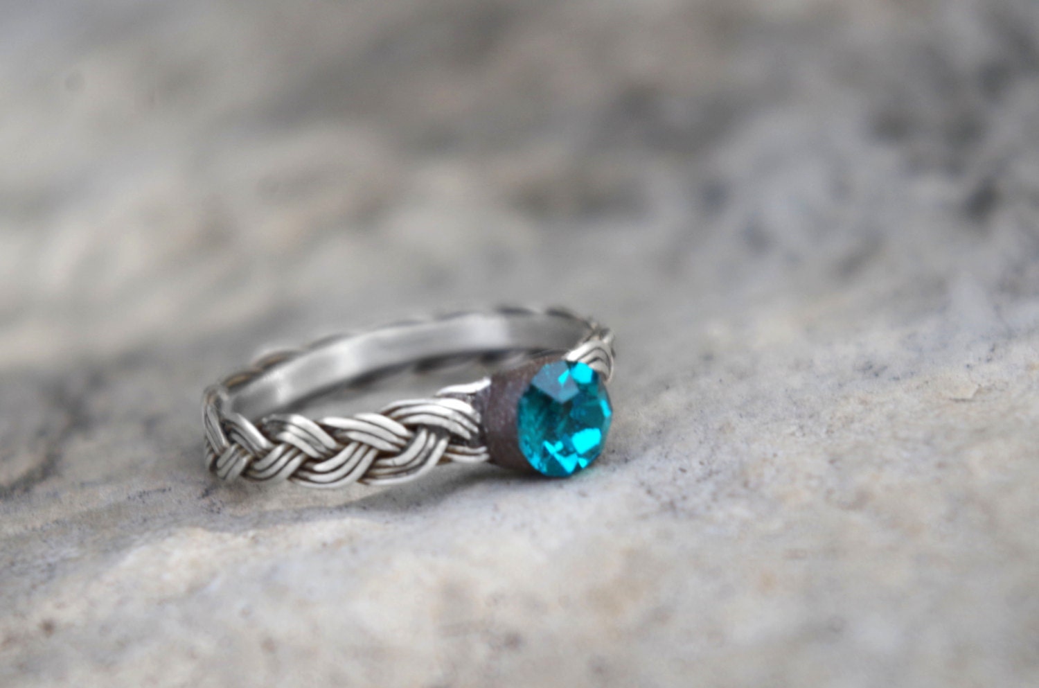 Pendragon Braided Silver Ring Teal Stone Size 6