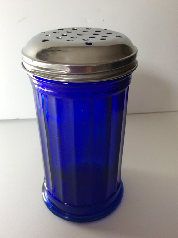 Vintage Retro Style Cobalt Blue Glass Sugar Dispenser / Blue