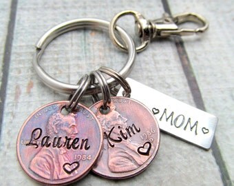 Personalized Penny Keychain, Hand Stamped Keychain, Personalized Lucky Us Keychain, Personalized Dad Gift Personalized Mom Gift, Lucky Penny