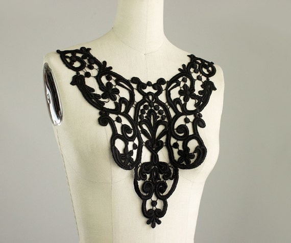 NEW ITEM! Large Stunning Black Venice Lace Applique Collar / Victorian / Rayon / Venise Lace / Neckline / Bridal Fashions / Wedding Dress by CraftCabaret steampunk buy now online