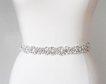 Bridal Swarovski crystal sash belt in gold or silver Beaded