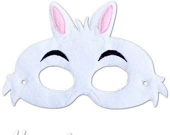 White Rabbit Mask Embroidery Design, alice in wonderland mask, machine embroidery, ITH mask, in the hoop mask, embroidered mask, 5x7, 6x10