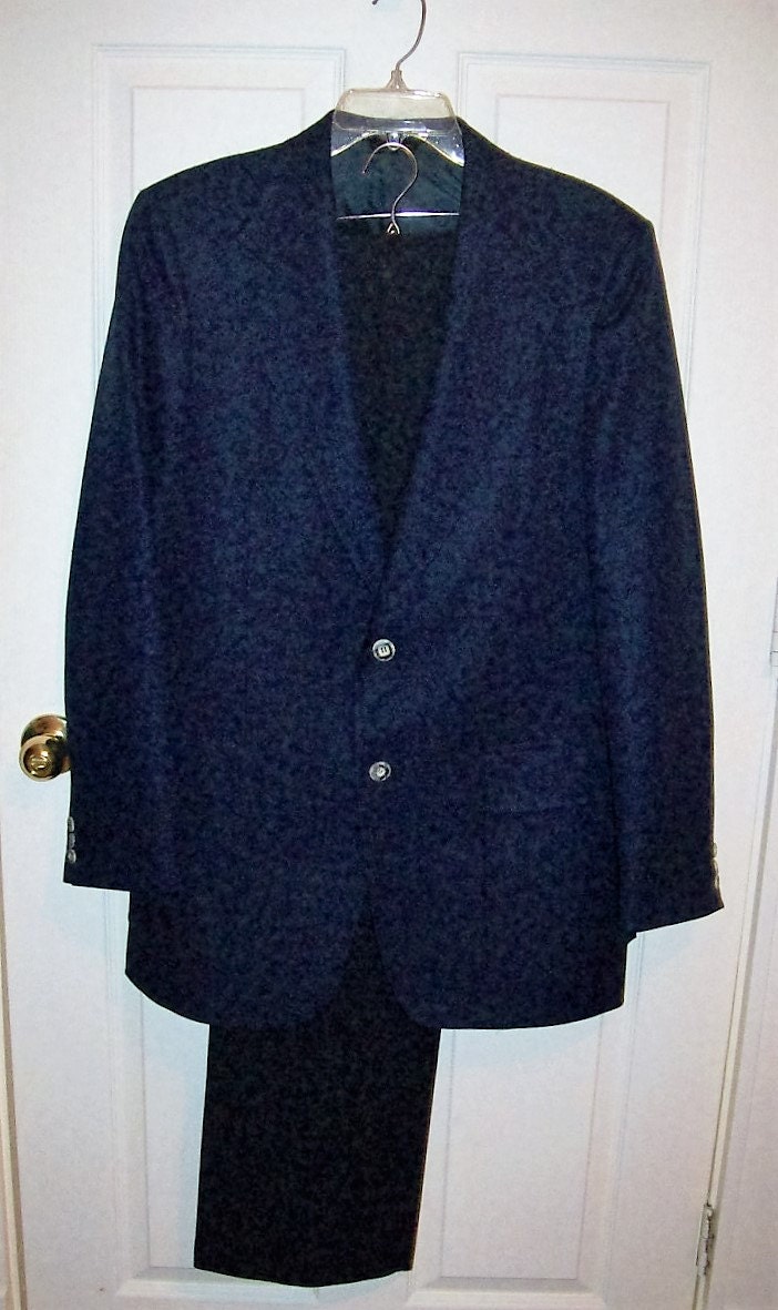 Vintage 70s Men's Navy Blue Suit by Farah for