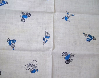 Vintage Mens Hanky with Transportation Theme MINT Motorcycle Sports Bicycle