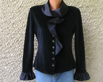 Vintage Velour Artistic Collar and Cuffs Shirt, size M