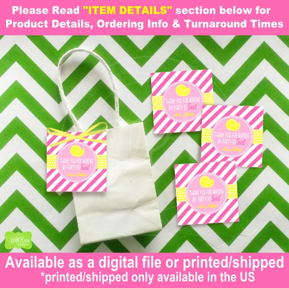Pink Lemonade Favor Tags - Lemonade Stand Thank You Tags - Pink Lemonade Gift Tags - Digital and Printed Available Il_570xn