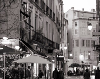 France Photography - Aix-en-Provence at Night, French decor, Warm Black and White, Fine Art Photograph, Urban Home Decor