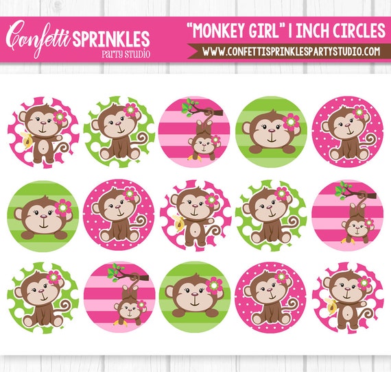 INSTANT DOWNLOAD Pink & Green "Monkey Girl" 4x6" 1" Inch Bottle Cap Images/Digital Collage Sheet Il_570xn