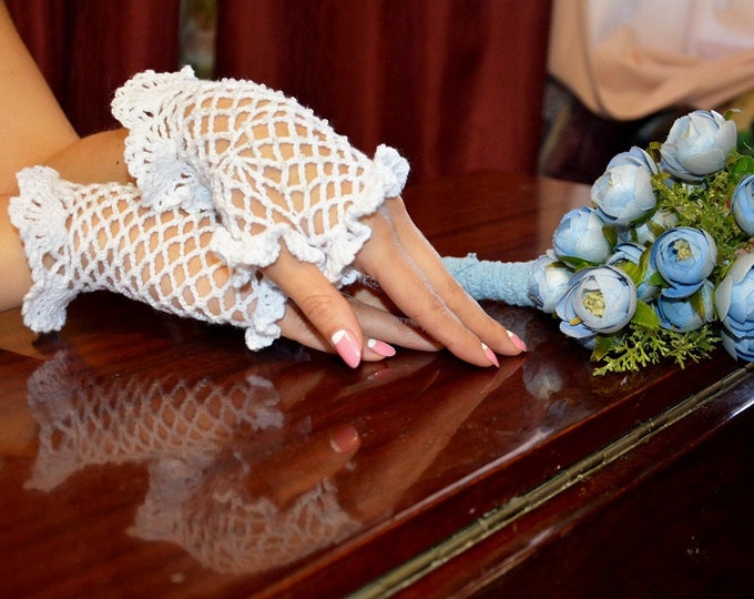 Ready to ship: Wedding, special occasion, evening Crochet Gloves with beads-available in multi-colors
