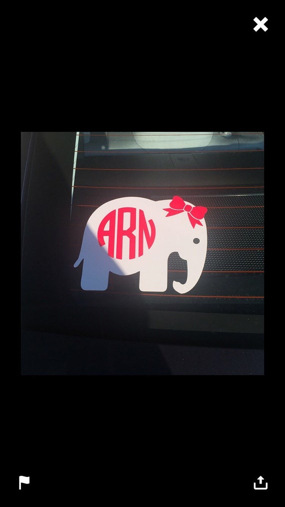 Elephant Monogram with Bow Car Decal Circle by CustomVinylbyBridge