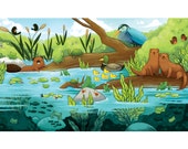 Items similar to pond and river ecosystem print, Children's room ...