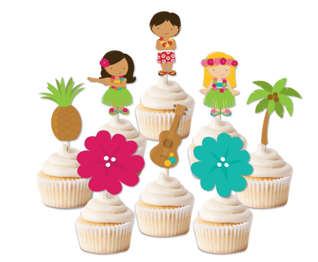 Luau cupcake toppers luau party decor luau party toppers