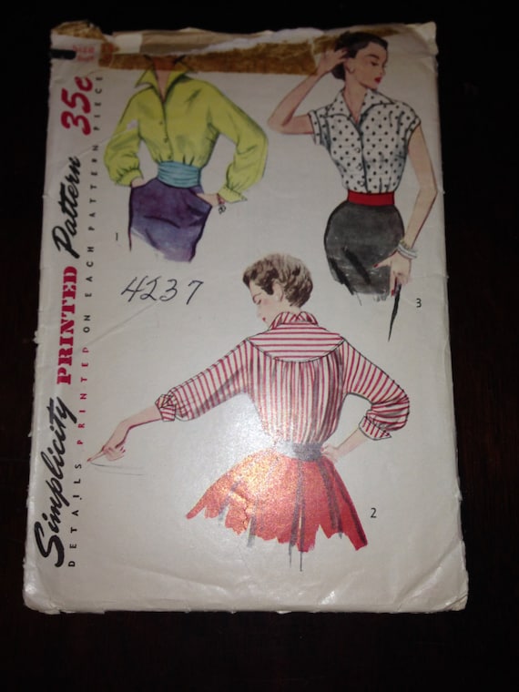 Vintage 50s Simplicity 4237 Sewing Pattern Misses Blouse and Cummerbund Size 14