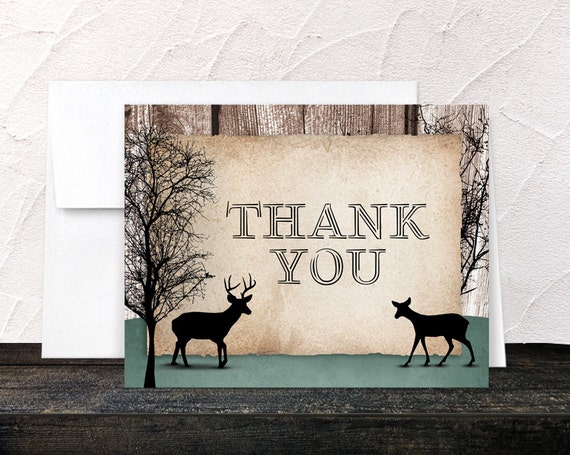 Rustic Deer Thank You Cards - Woodsy Country with Faded Hunter Green - Printed Cards Il_570xn