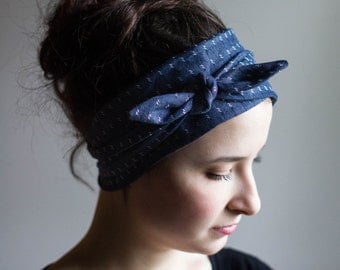 wide headbands for women- womens twisted headband- womens headband- turban headwrap- hair accessories- navy double dot