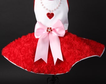 VALENTINE: Pearl & Crystal Heart Necklace DOG DRESS
