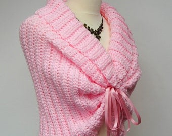 Bridal Bolero Jacket, Wedding Shrug, Lace Bolero Shrug, Pink Wedding Bolero, Bridal Shrug, Crochet Shawl, Romantic Wedding Cape, Pink Shawl