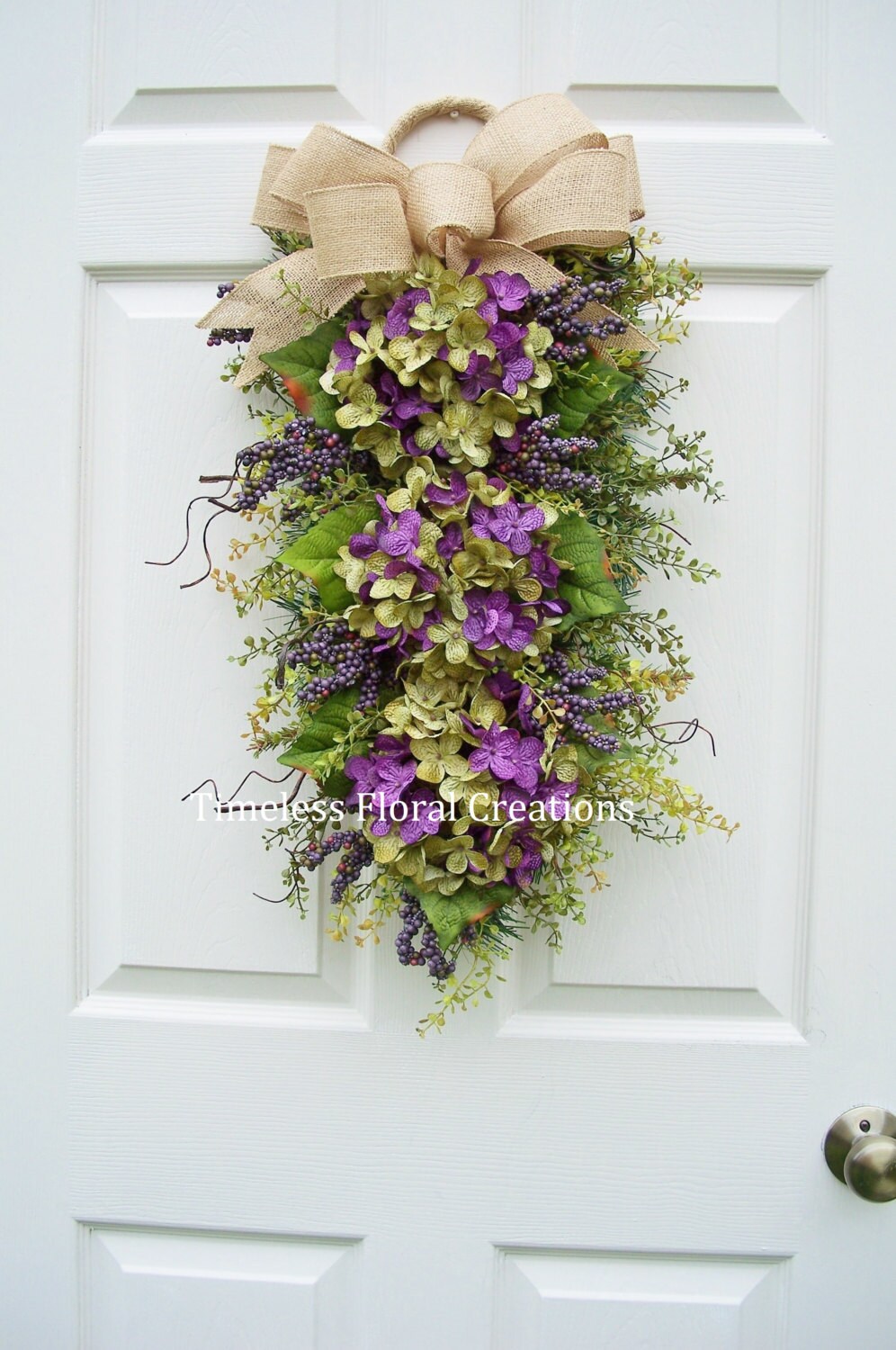 Hydrangea Wreath Swag Purple Fields Front Door