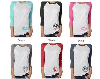 Monogrammed Baseball Tee shirt personalized on the hip (6 colors)