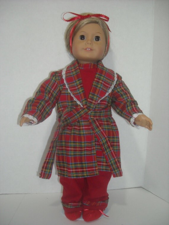 American Girl 18 Doll Red Plaid Robe with Pajamas and