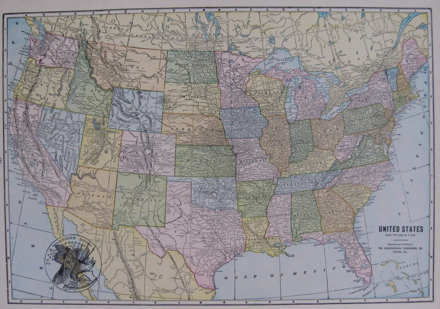 Rare UNITED STATES Map of the United States RARE Size Vintage