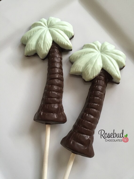 12 Chocolate Palm Tree Lollipop Favors Luau Tropical Beach