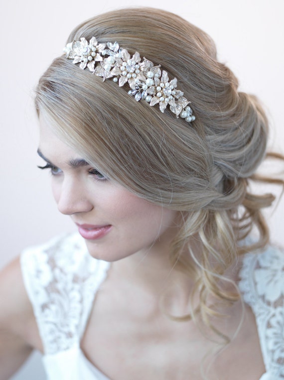 Gold Bridal Headband Floral Wedding Headband Bride Headband