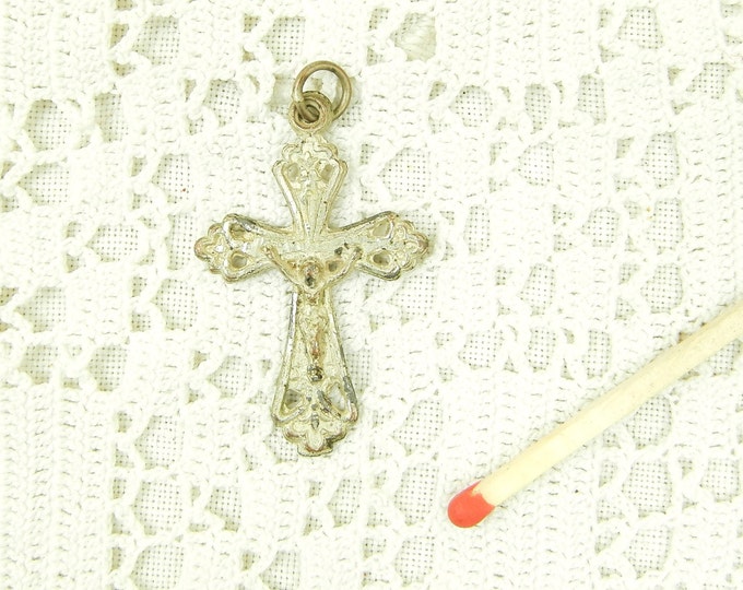 Antique French White Metal Crucifix, Christian Catholic Religious Cross Jewelry, Jesus Christ Church, Goth Jewellery from France