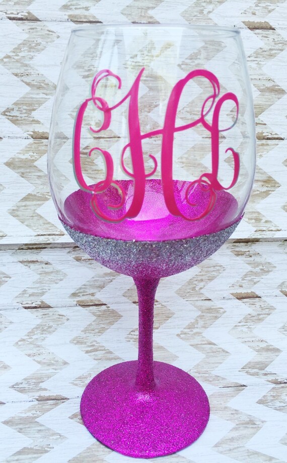 Monogrammed Wine Glass Glitter Stemmed by GlitzyMissDesignsCo