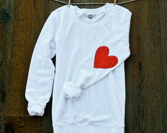 Valentines Day Sequin Heart Elbow Patch Shirt Heart on My
