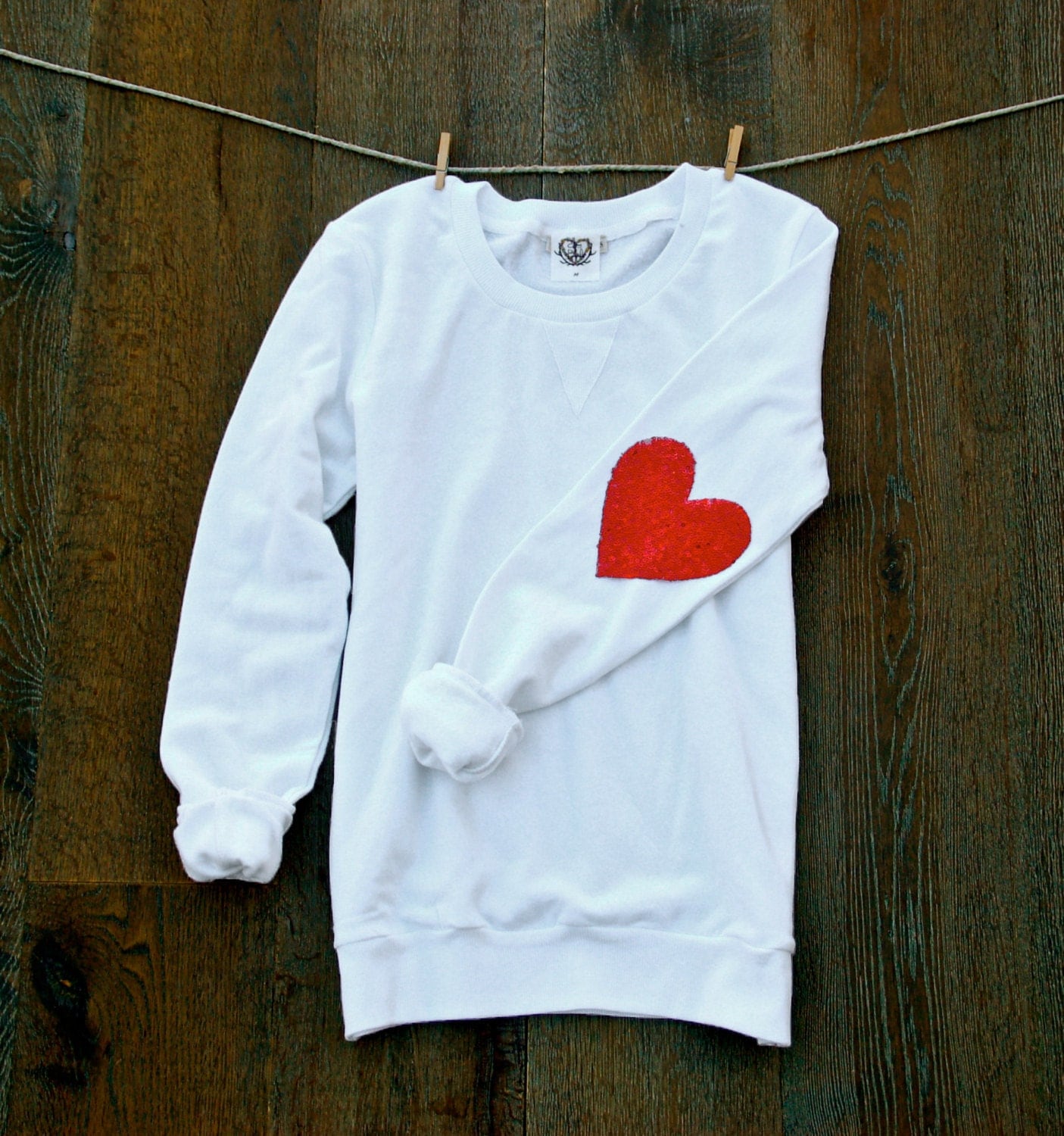 Valentines Day Sequin Heart Elbow Patch Sweatshirt Jumper