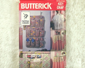 Tablecloth Pattern, Butterick 4371 Craft, Round, Square, Shoe Bag, Bed Caddy, 1986 Uncut