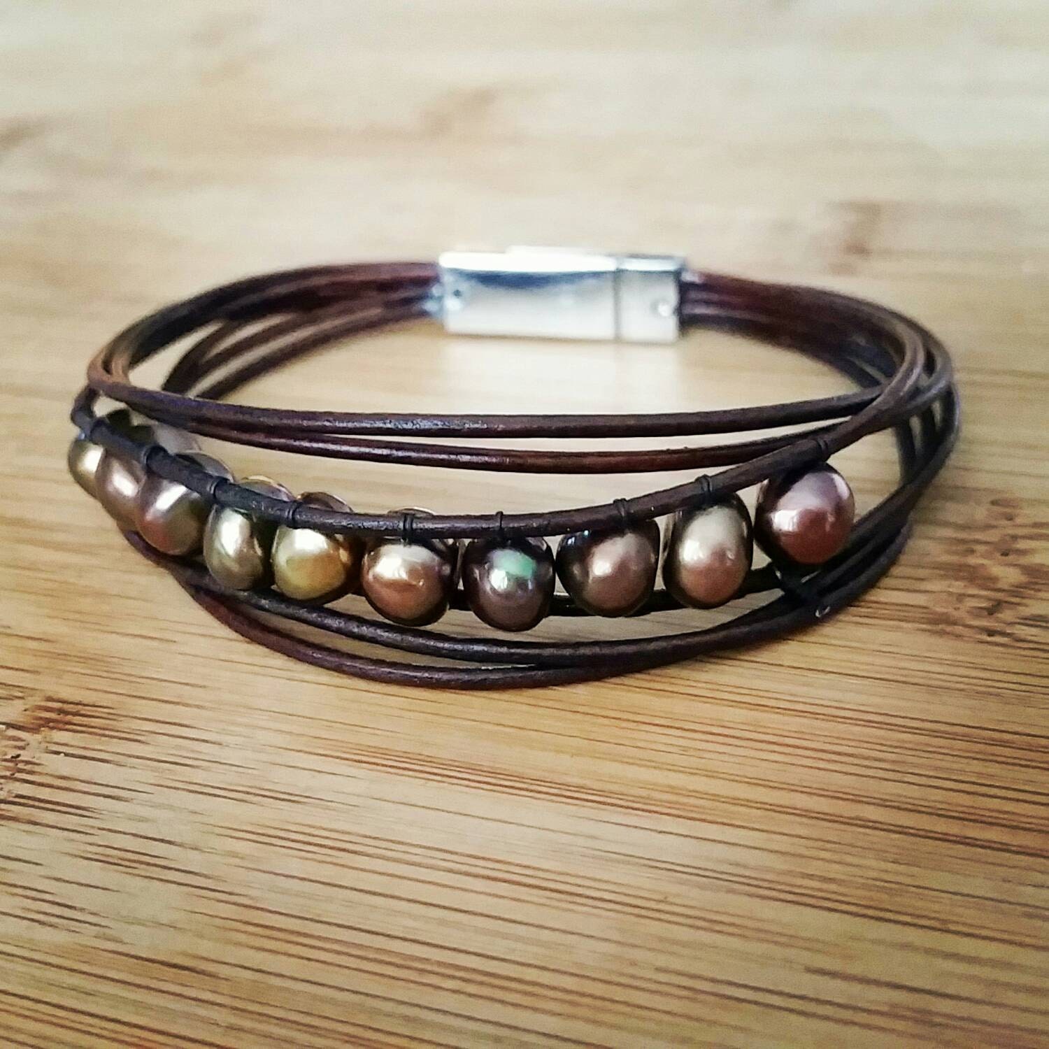 Leather pearl bracelet wrap bracelet leather pearl jewelry