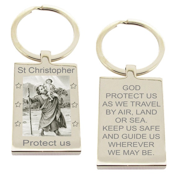 DANFORTH St Christopher Keychain, Saint Christopher Keyring Featuring The Patron Saint Of Travelers, Perfect Adventurer & New Driver Gifts, Made In The USA, Handcrafted Pewter, 1 1/4\" Tall, Grey, One