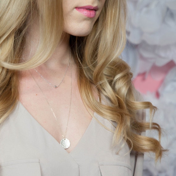 Items similar to Hammered Disc Necklace, Circle Necklace, Tag, Disc