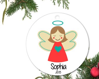 Angel Ornament, Baby's first Ornament, Brunette Angel, Personalized Angel Ornament, Custom Baby Ornament, Ceramic baby Ornament