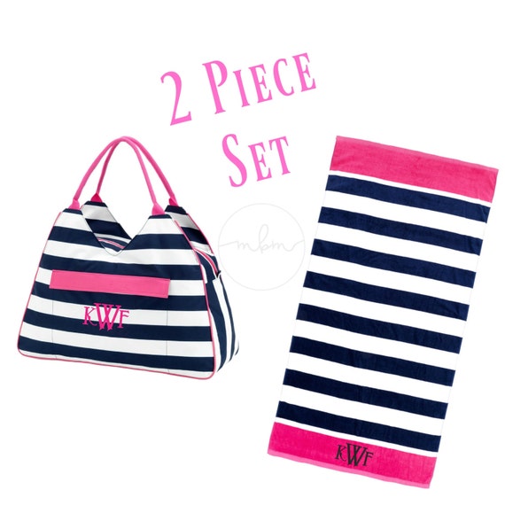 monogrammed beach bag and towel