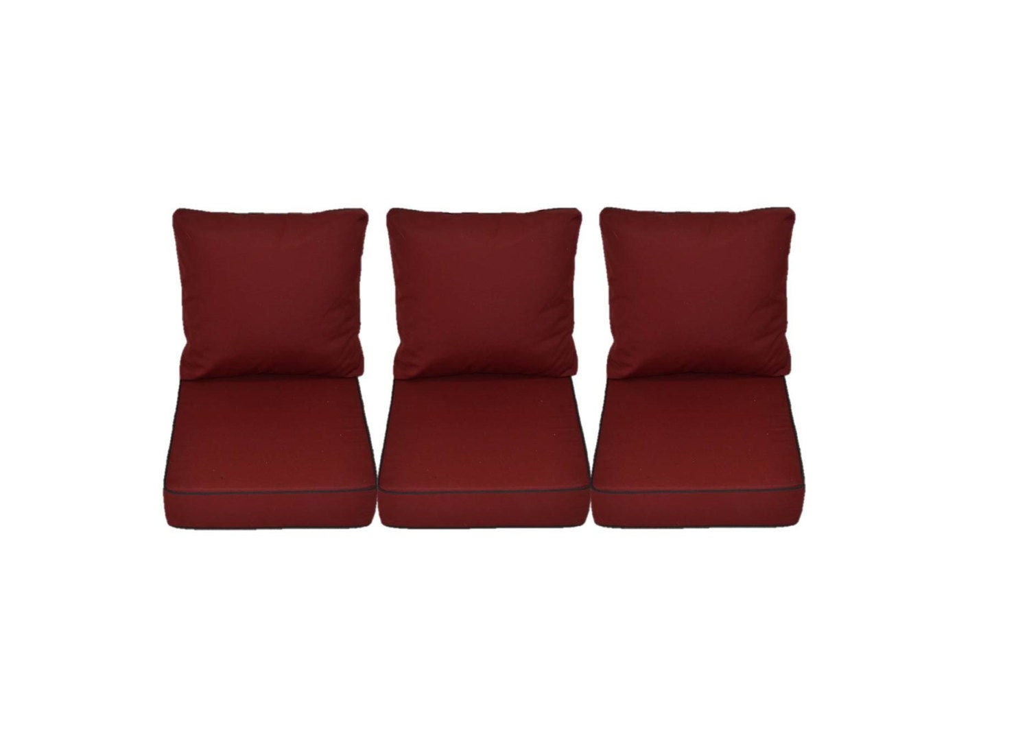 Set of 3 Sunbrella Burgundy / Maroon Cushions w/ Black