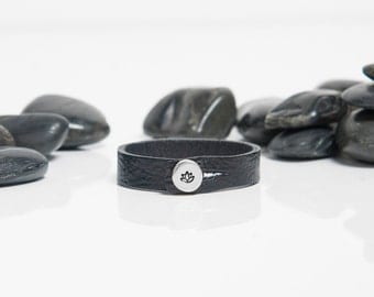 Lotus Bracelet, Lotus Flower, Reclaim, Lotus Charm, Lotus, Leather, Gift Idea, Sterling, Silver Bracelet, b254s