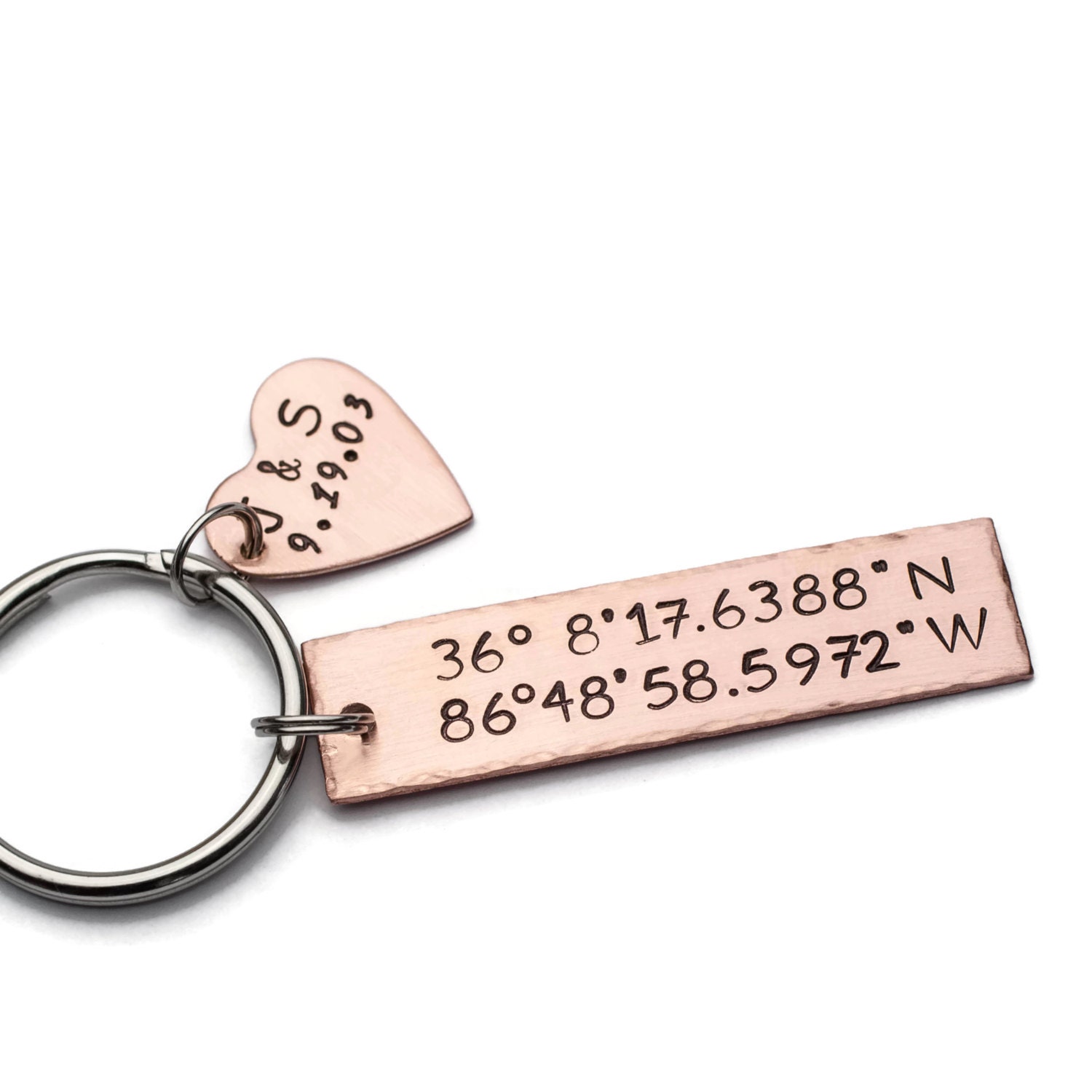 Coordinates Keychain, Custom Coordinates, Custom GPS Keychain, Personalized Keychain, Anniversary Gift, Aluminum, Copper, Brass, Latitude