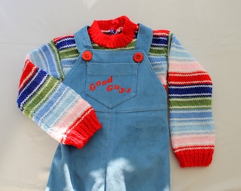 Corduroy overall and sweater Chucky Doll, Good Guys, corduroy pants, overalls