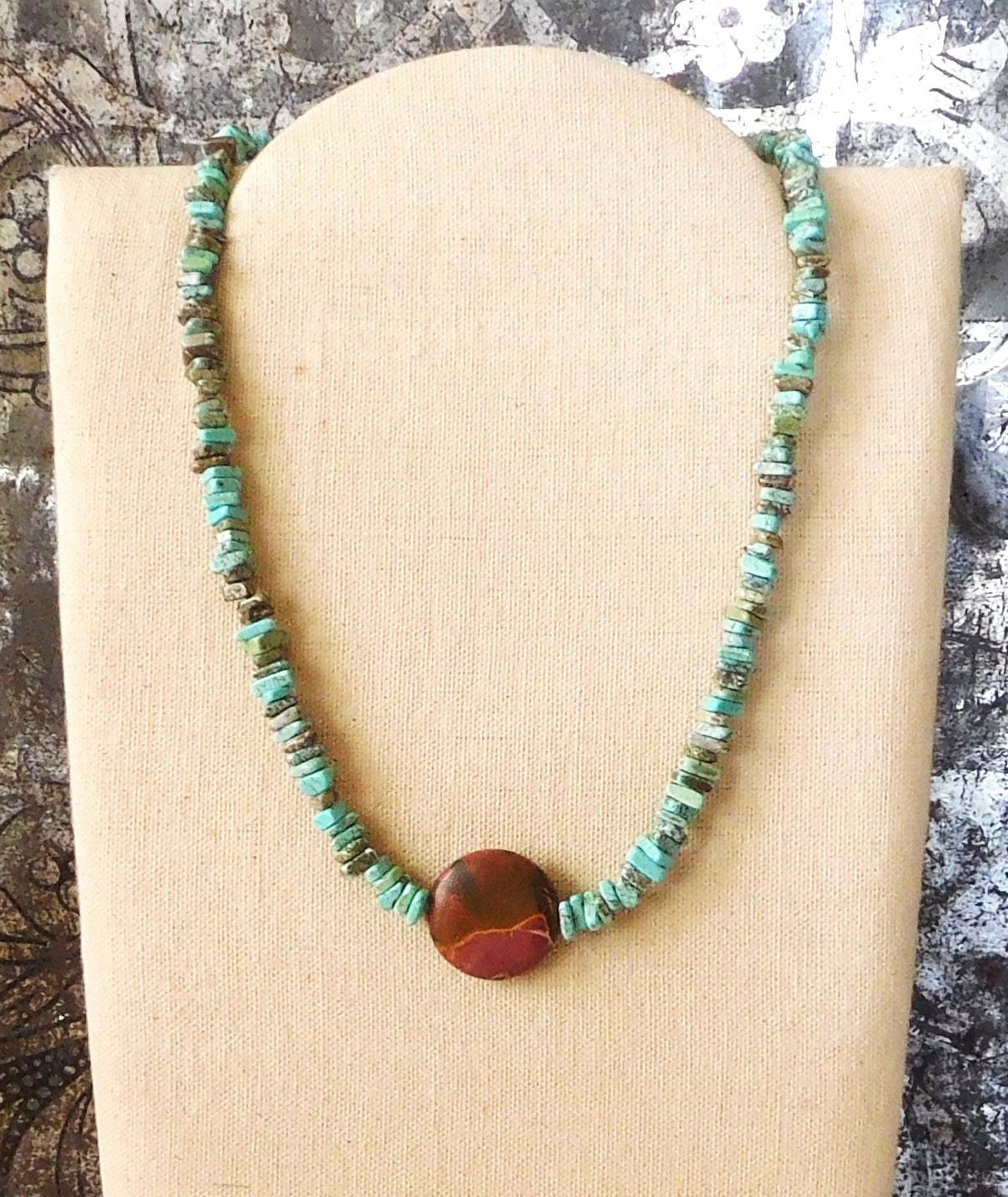 Mens Hippie Necklace Turquoise Choker 16 1/2 Bohemian