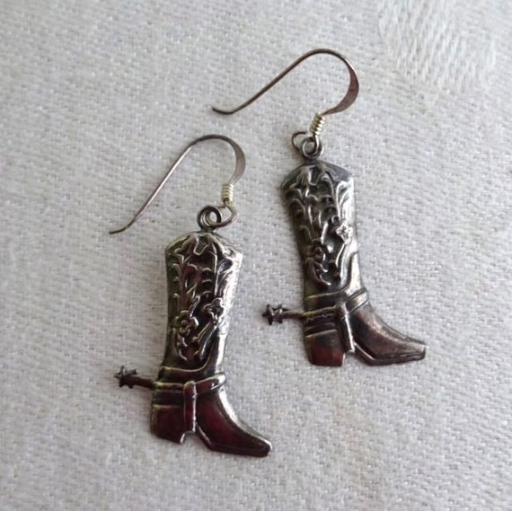Vintage Sterling Cowboy Boot Earrings Dangle by RomanysVintage