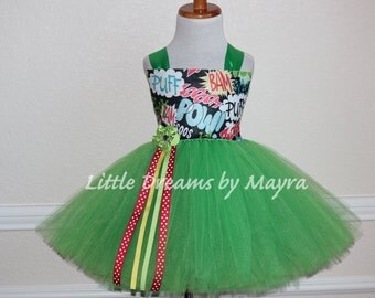 Superhero Pow Bam inspired tutu dress, Sidekick little sister tutu dress, Superhero birthday party outfit size nb to 12years