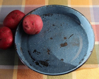 Blue with White Speckled Granitware - Enamelware Dish/Plate