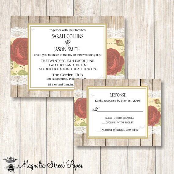 Red Rose Wedding Invitation Vintage Cabbage Suite Red Rose Wedding Invitation Vintage Cabbage Suite